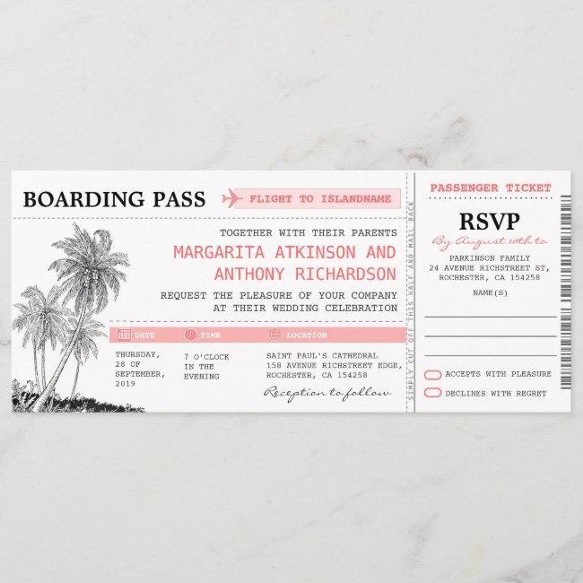 Tropical Boarding Pass Wedding Tickets With Rsvp