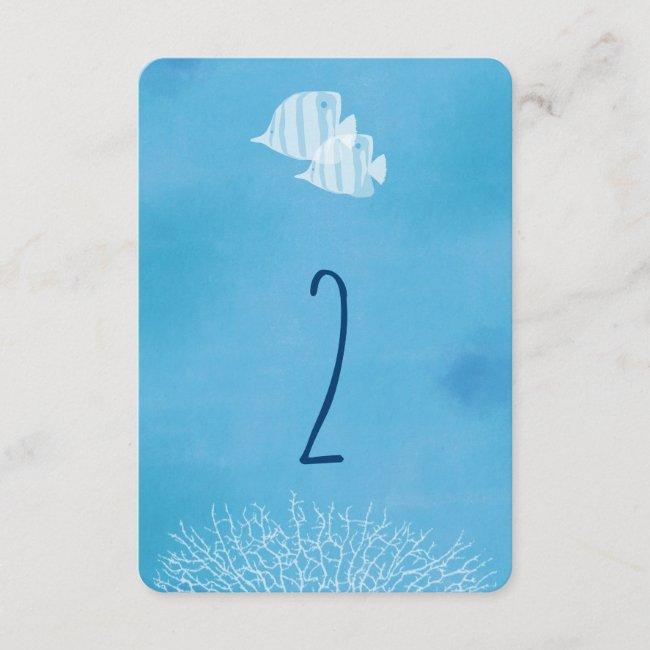 Tropical Fish Watercolor Wedding Table Number