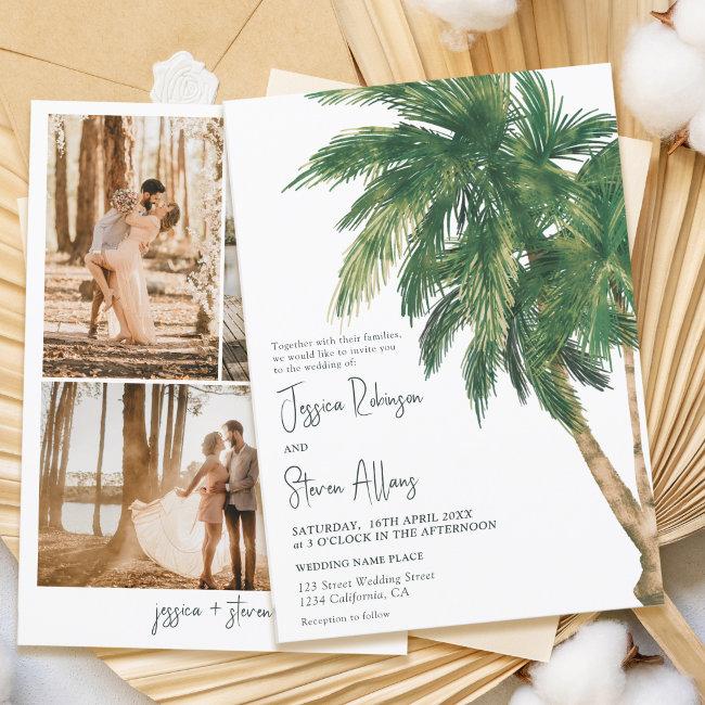 Tropical Greenery Script Palm Tree 3 Photo Wedding