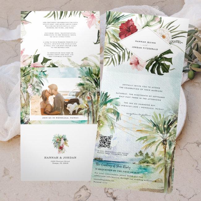 Tropical Palm Tree Beach Wedding Tri-fold
