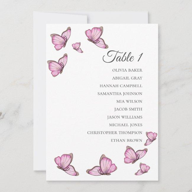 Tropical Pink Butterflies. Wedding Seating Charts