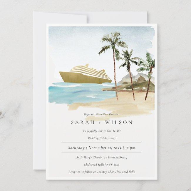 Tropical Seascape Beach Cruise Palm Wedding Invite