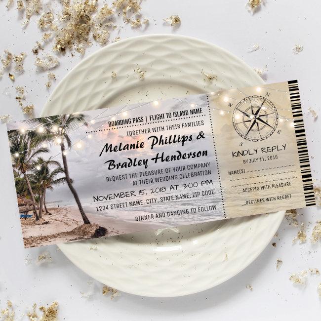 Tropical Vintage Beach Wedding Tickets With Rsvp