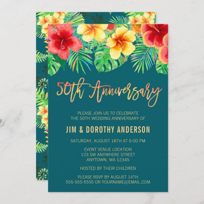 Tropical Watercolor Flower 50th Anniversary Invite