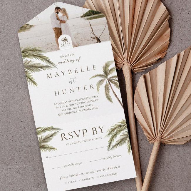 Tropical Watercolor Palm Trees Boho Wedding Photo All In One