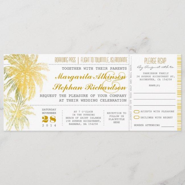 Tropical Yellow Beach Wedding Ticket-boarding Pass