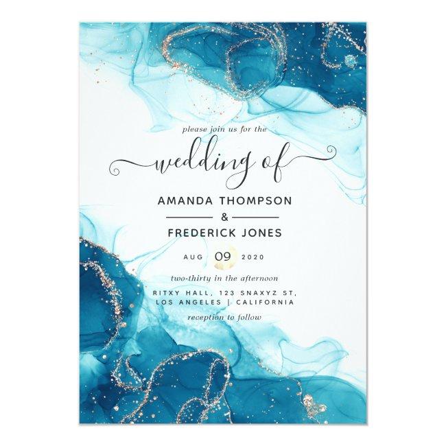 Turquoise And Gold Alcohol Ink Wedding