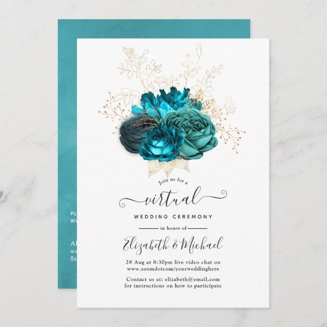 Turquoise And Gold Floral Online Virtual Wedding