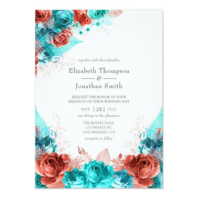 Turquoise And Living Coral Rustic Floral Wedding