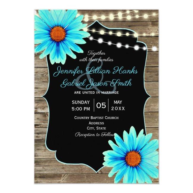 Turquoise Floral Wood String Of Lights Wedding