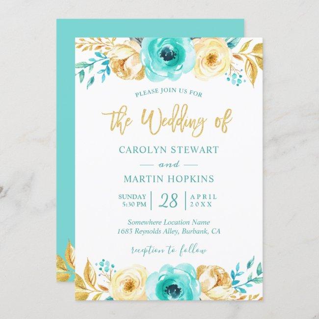 Turquoise Mint Gold Floral Romantic Chic Wedding