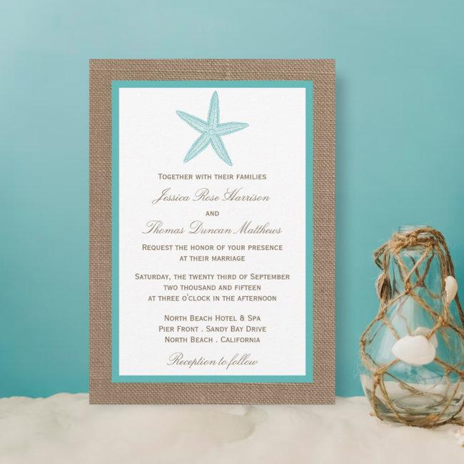 Turquoise Starfish Burlap Beach Wedding Collection