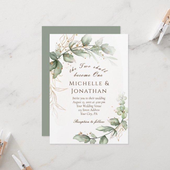 Two Become One Greenery Floral Christian Wedding