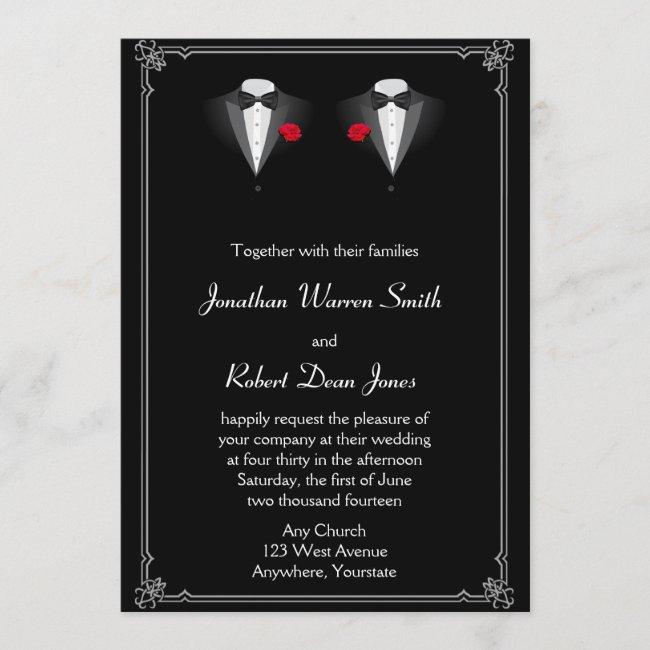 Two Tuxedos With Red Rose Gay Wedding