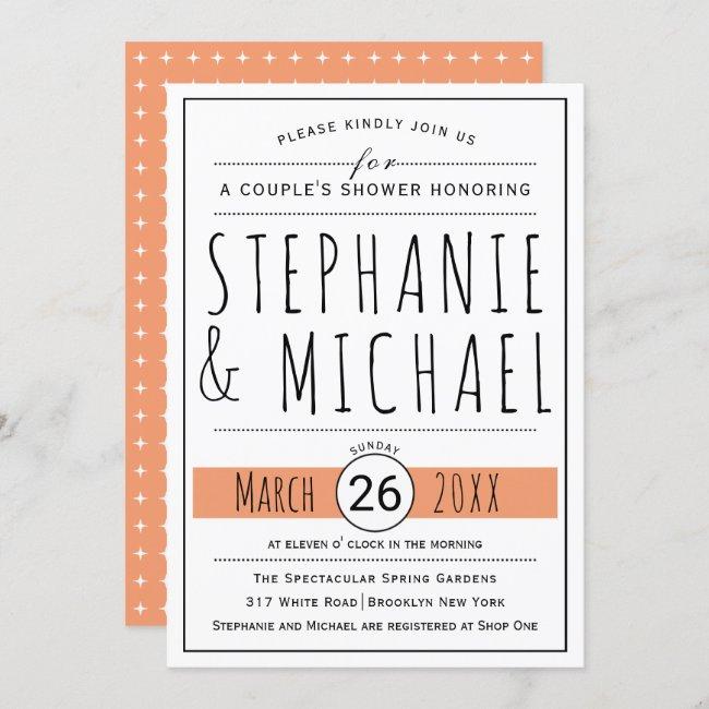 Typography Coral Peach Wedding Couple's Shower