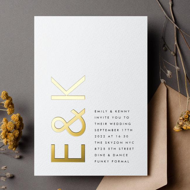 Ultra Modern Monogram Simple Wedding Real Gold Foil