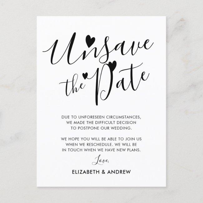 Unsave The Date Hearts Wedding Postponement Announcement Post