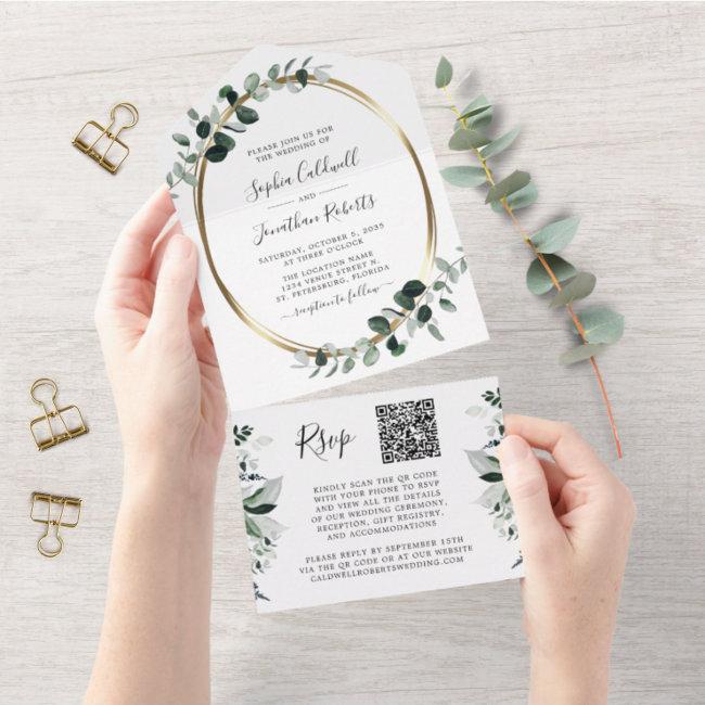 Updated Eucalyptus Gold Qr Code Rsvp Wedding All In One