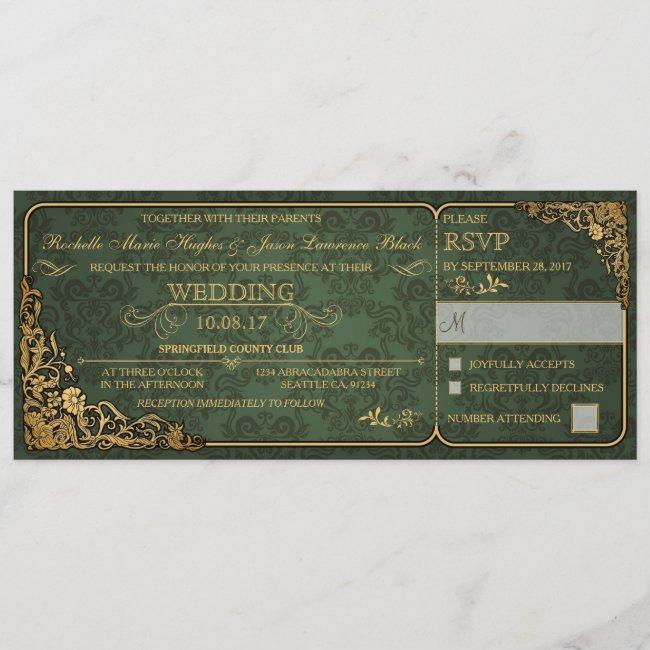 Victorian Wedding Ticket  W/ Rsvp