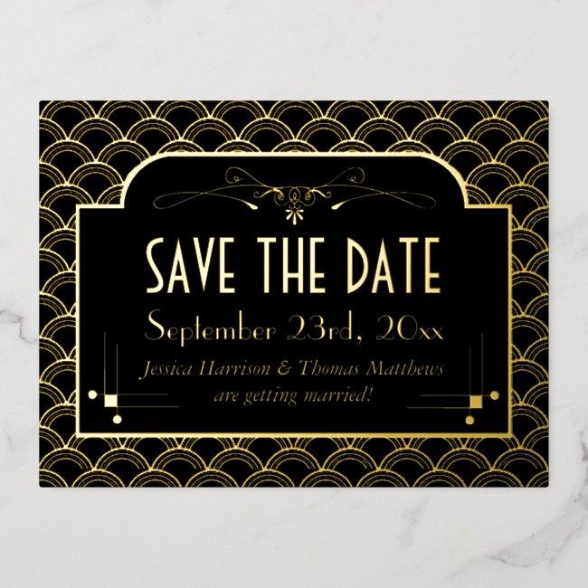 Vintage 1920's Art Deco Gatsby Save The Date Real Foil  Post