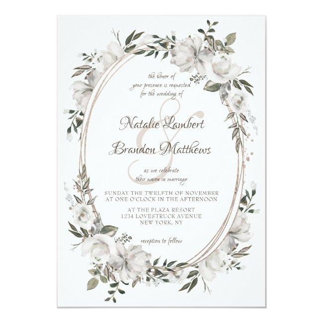 Vintage Cherish White Floral & Roses Oval Wedding