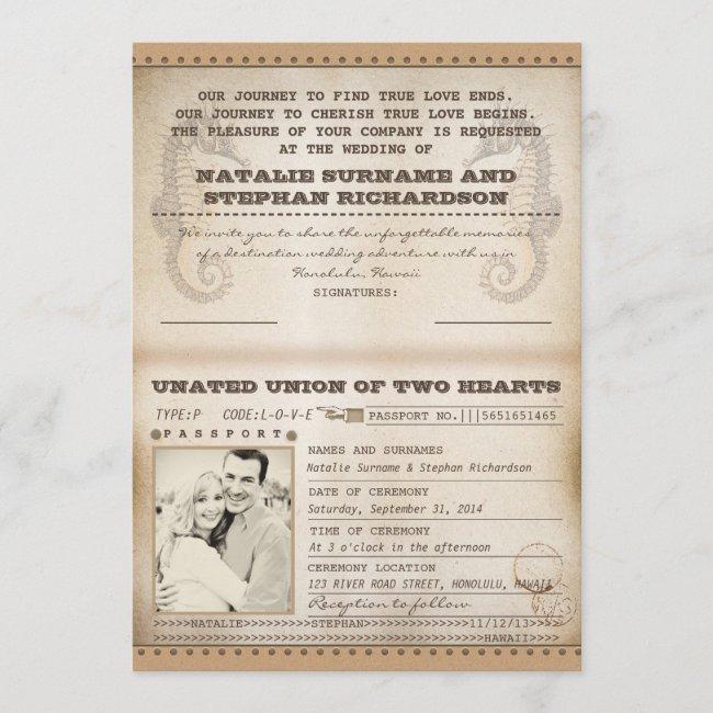 Vintage Destination Wedding Passports Invites