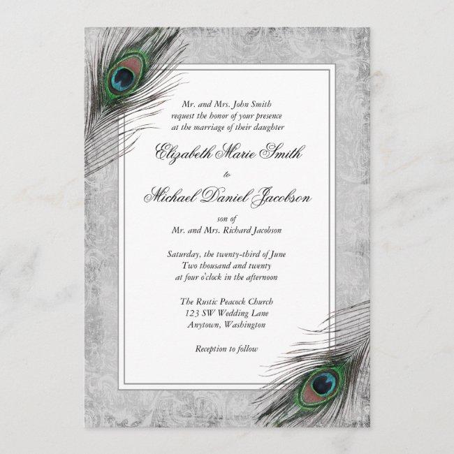 Vintage Peacock Feathers Gray Wedding
