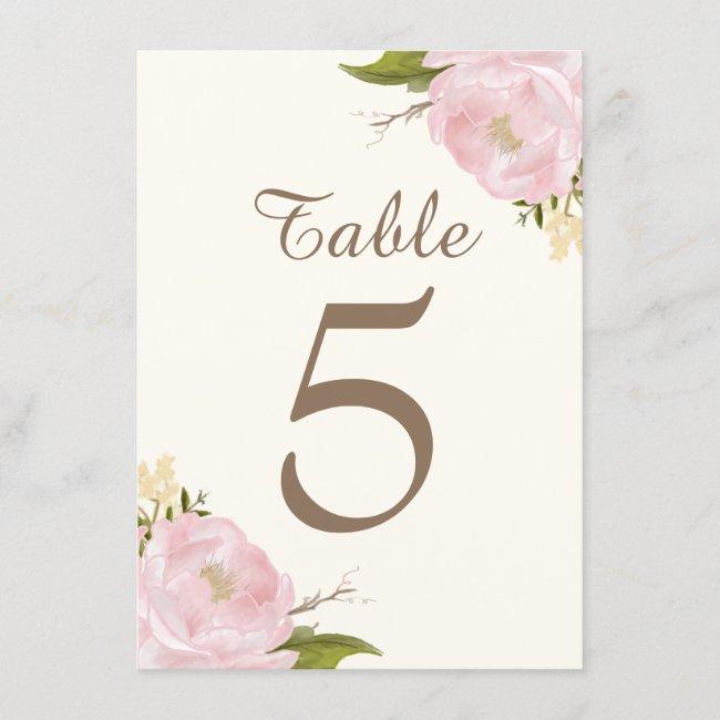 Vintage Pink Peonies Wedding Table Numbers