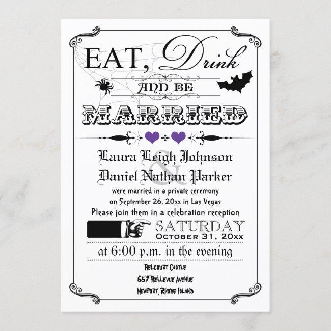 Vintage Poster Wedding Invite - Halloween, Purple