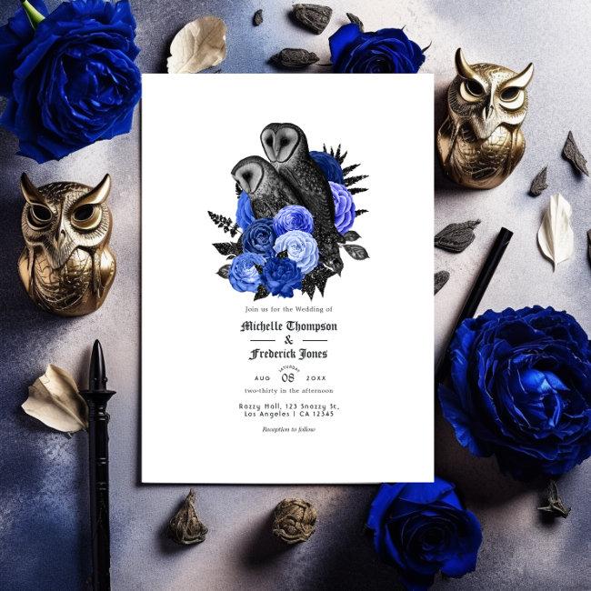 Vintage Royal Blue Owls Gothic Wedding Qr Code