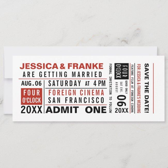 Vintage Ticket Save The Date Or