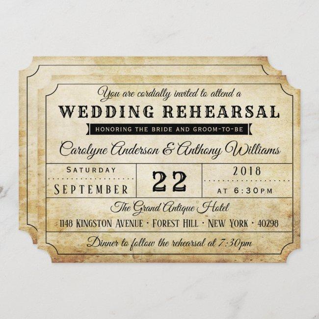 Vintage Ticket Wedding Rehearsal Dinner