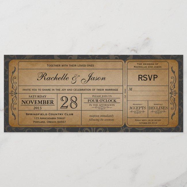 Vintage Wedding Ticket  With Rsvp 3.0