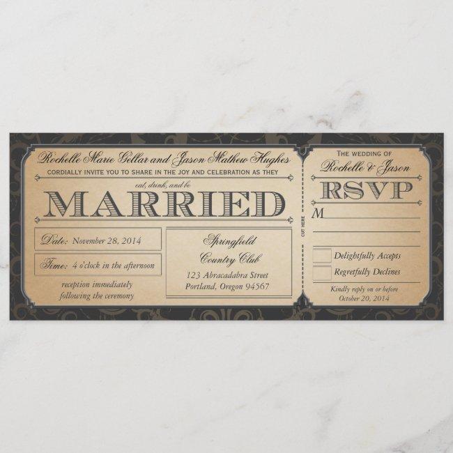 Vintage Wedding Ticket With Rsvp Collection Iii