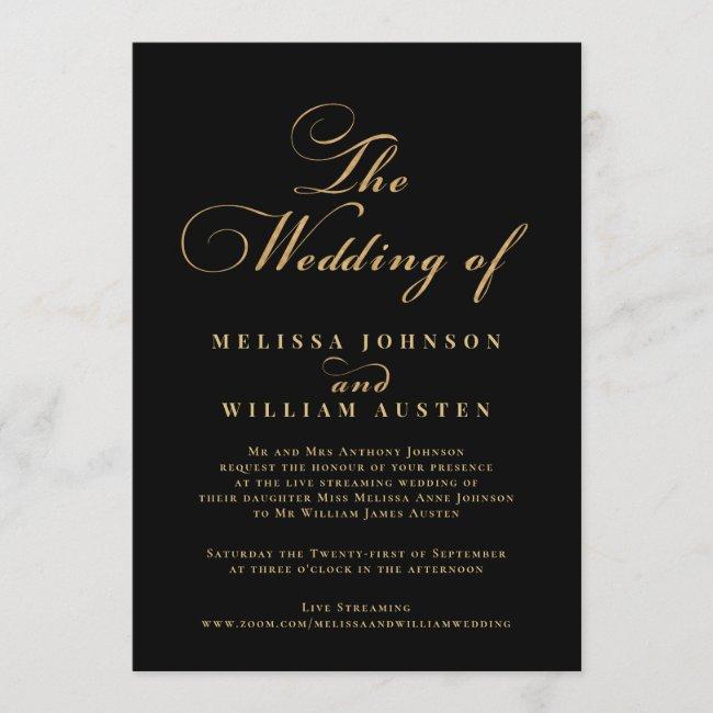 Virtual Modern Black Gold Typography Wedding