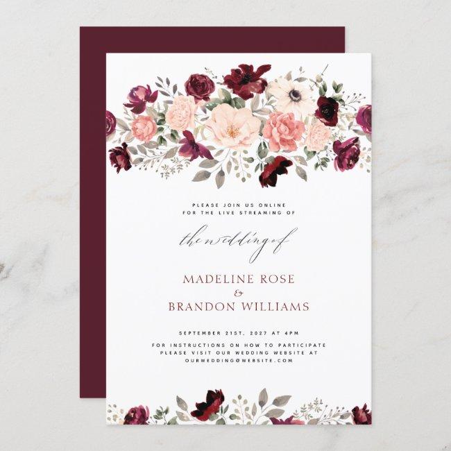 Virtual Rustic Burgundy Blush Floral Wedding
