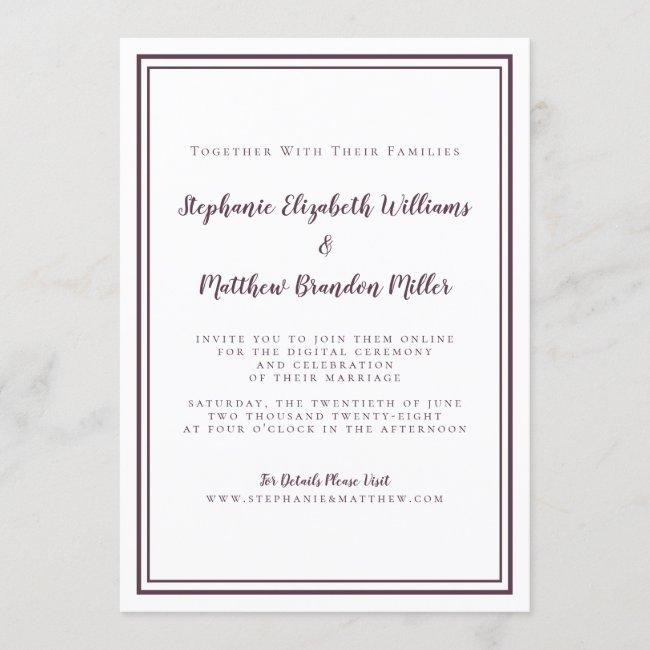 Virtual Wedding Purple & White Minimalist Online