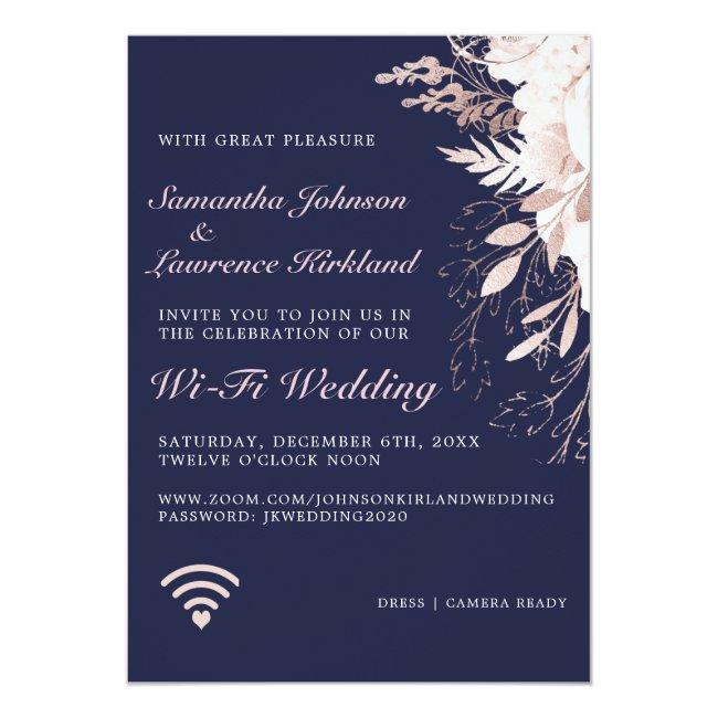 Virtual Wifi Wedding Dusty Rose Floral Navy Blue