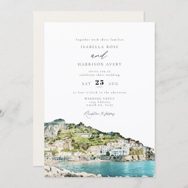 Watercolor Amalfi Coast Italy Skyline Wedding