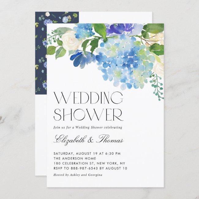 Watercolor Blue Hydrangea Floral Wedding Shower