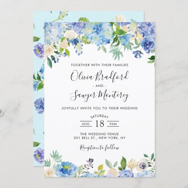 Watercolor Blue Hydrangeas Floral Wedding Ii