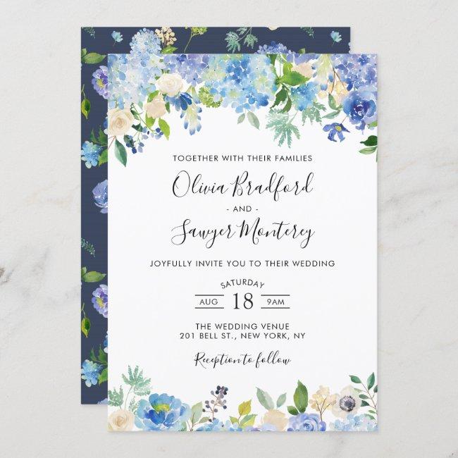 Watercolor Blue Hydrangeas Floral Wedding