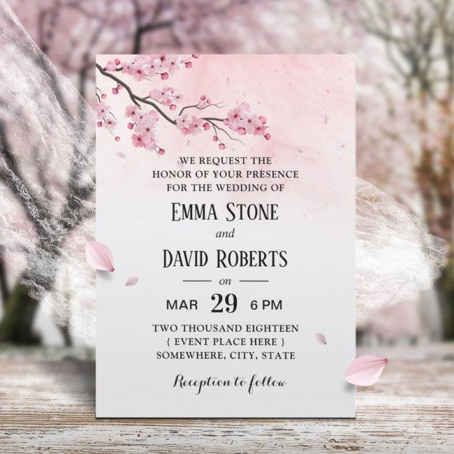 Watercolor Cherry Blossom Pink Floral Wedding
