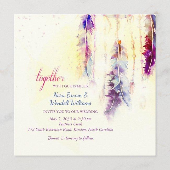 Watercolor Dreamcatcher Feathers Wedding