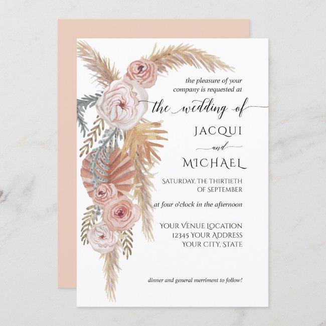 Watercolor Faded Floral Boho Pampas Grass Foliage