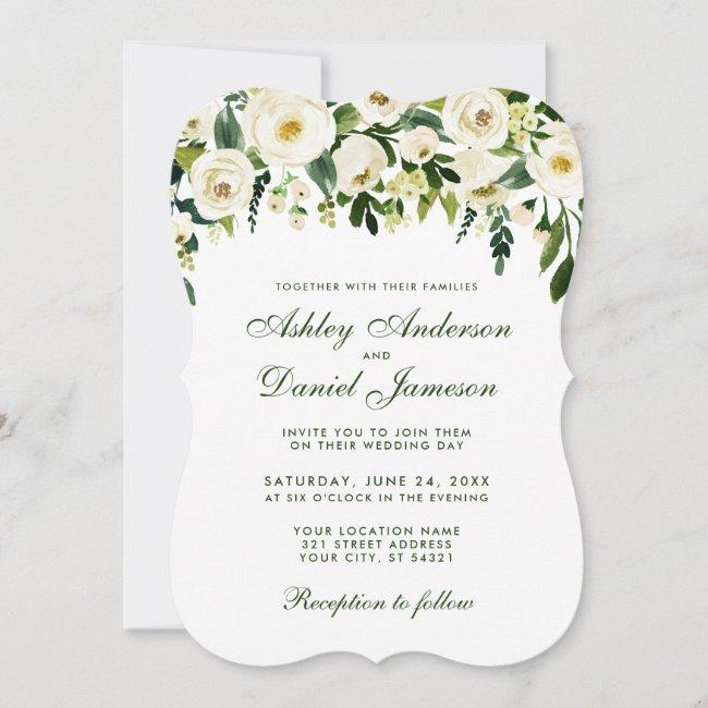 Watercolor Floral Green White Wedding  S