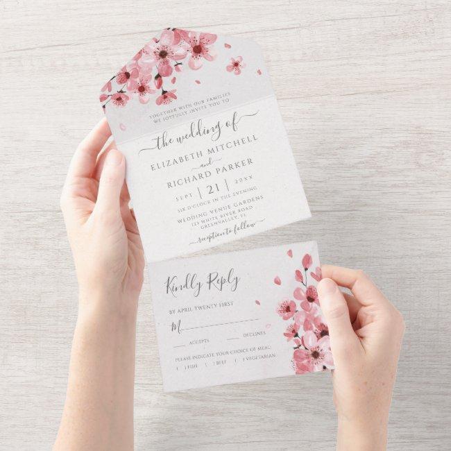 Watercolor Floral Pink Cherry Blossom Wedding All In One