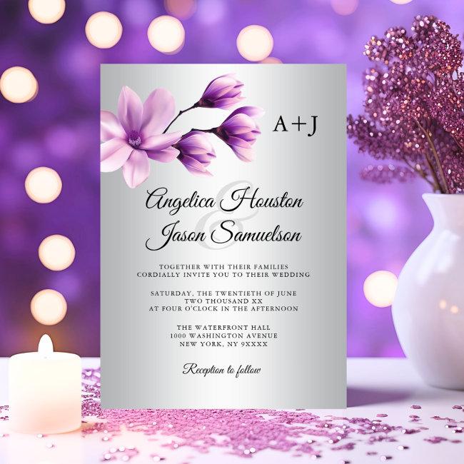 Watercolor Floral Purple Lavender Grey Wedding