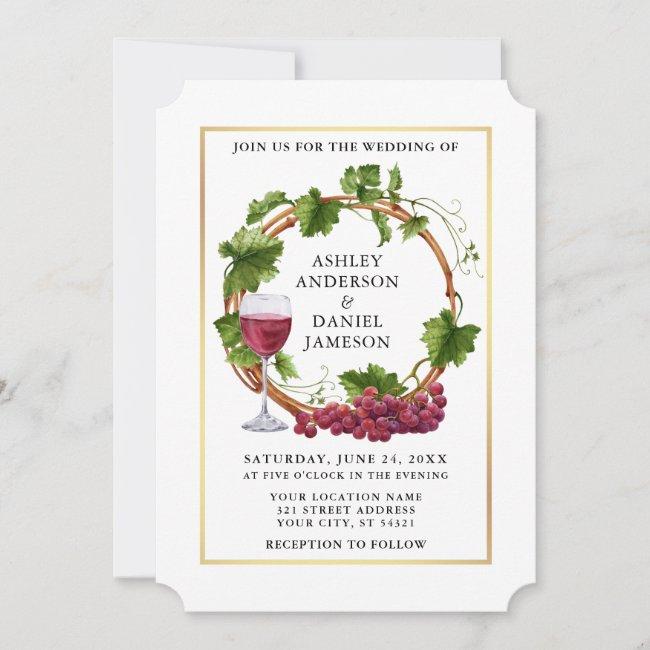 Watercolor Grape Vines Wood Wreath Gold Wedding