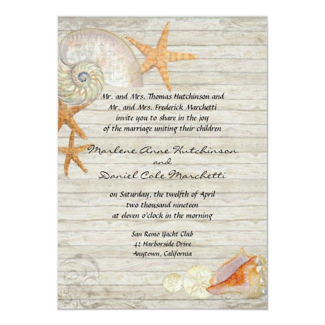 Watercolor Lighthouse Shells Beach Cottage Wedding